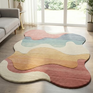 Colorful Irregular Hand Tufted Rug, Modern Abstract Wool Area Living Room Rug