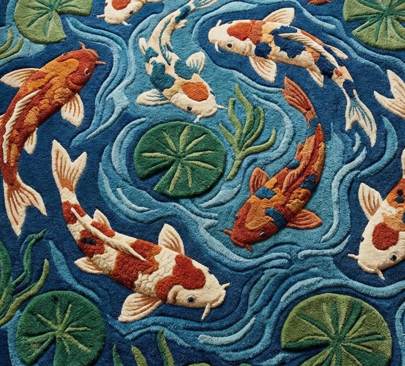 Aquatic Rug Colorful Koi Fish Tufted Wool Rug, Modern Round Pond Area Rugs for ...