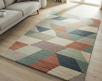 Colorful Hand Tufted Wool Rug, Modern Abstract Rugs for Living Room