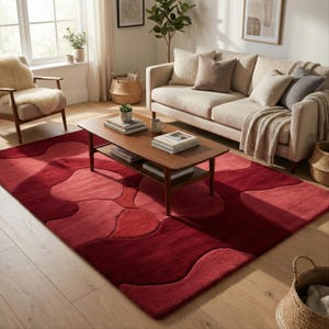 Red Abstract Hand Tufted Wool Rug, Modern Sculpted Area Rugs for Living Room