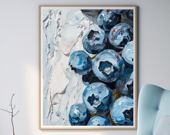 Blueberry Oil Painting | Printable Kitchen Art | Blueberry Wall Art | Fruit Decor | Farmhouse Style | Food Decor | Instant Digital Download