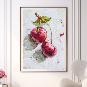 Vibrant Cherry Digital Painting | Realistic Fruit Art | Printable Kitchen Decor | Modern Still Life | Red Cherries Art | Instant Download