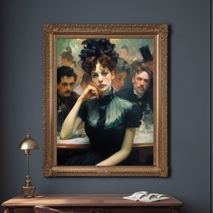 Woman Portrait | Lady at the Bar | Victorian Wall Art | Vintage Painting | Antique Oil Painting | Moody Wall Decor | Printable Art | Digital