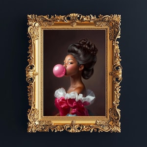 Rococo Bubblegum Girl Altered Art Eclectic Playful Vintage Digital Print Baroque Pop Art Whimsical Portrait Instant Download Fun Wall Decor