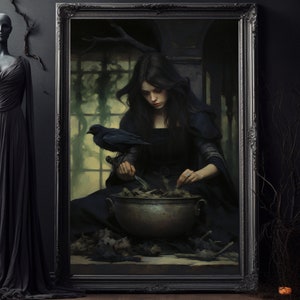 Impresión de Halloween / Poción mágica / Arte de la pared de brujas / Caldero misterioso / Pintura al óleo espeluznante / Decoración de pared cambiante / Imprimible / Digital