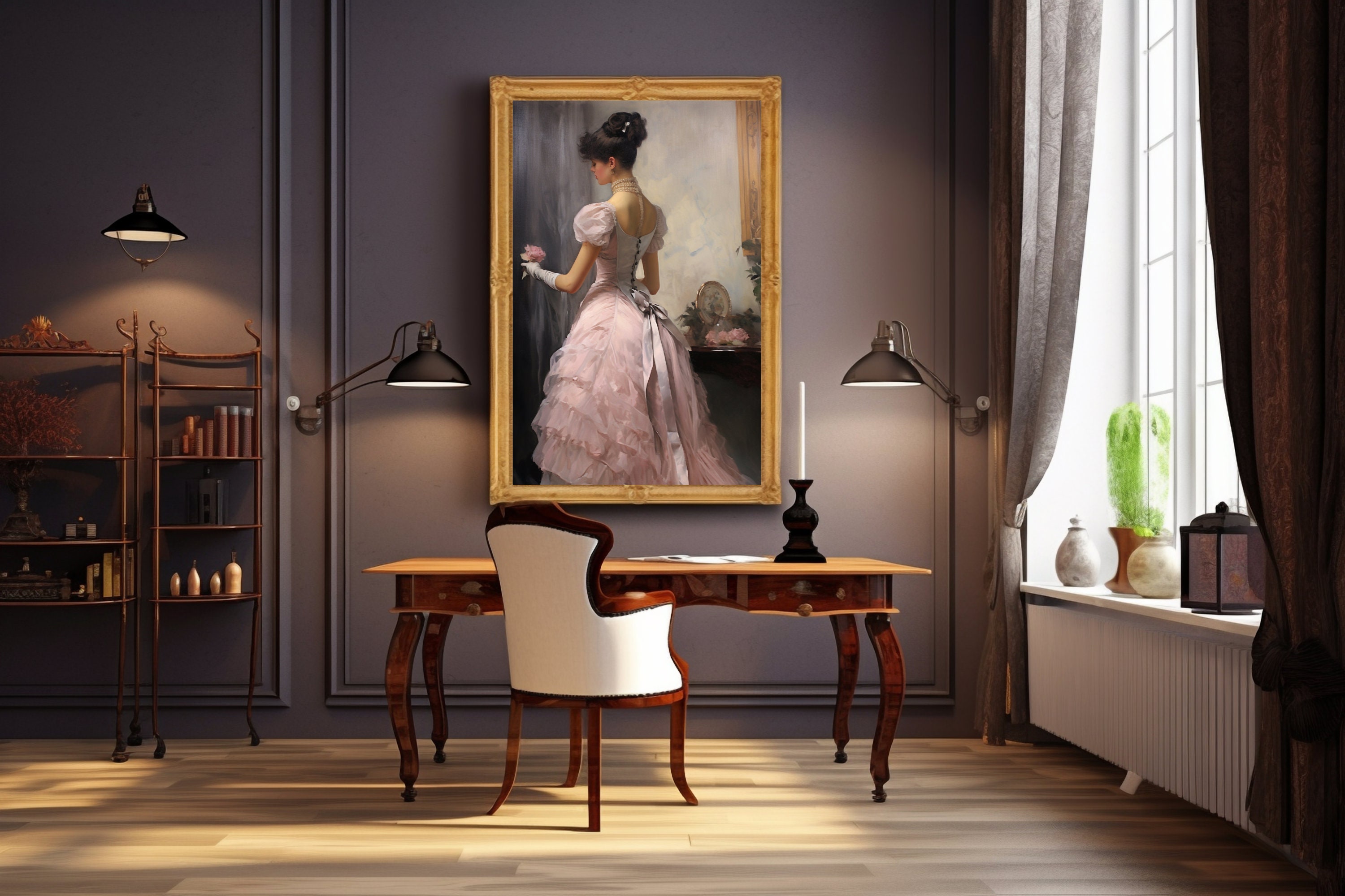 Victorian Woman Portrait Before the Ball Painting Pink Vintage Wall Art ...