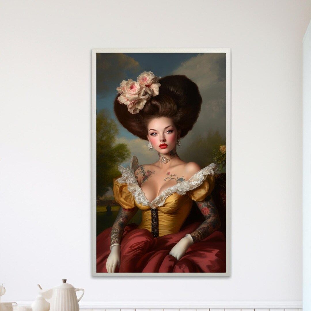 Tattooed Baroque Lady Art Print: Whimsical Rococo Portrait - Etsy