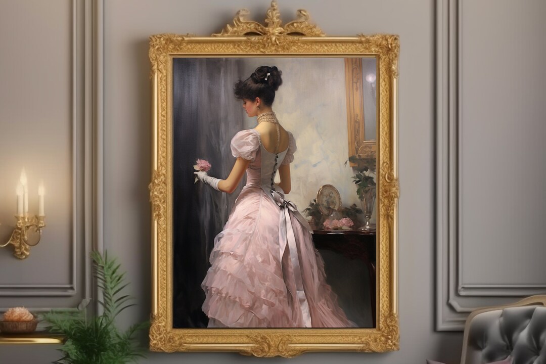 Victorian Woman Portrait Before the Ball Painting Pink Vintage Wall Art ...