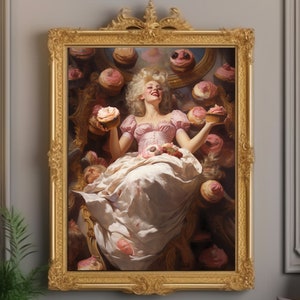 Cupcake Queen Portrait | Funny Altered Art | Maximalist Wall Decor | Baroque Print | Cupcake Lover Gift Idea | Printable Art | Digital