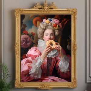 Woman with Donut Portrait | Donut Heaven | Funny Altered Art | Maximalist Wall Decor | Baroque Print | Donut Lover | Printable Art | Digital