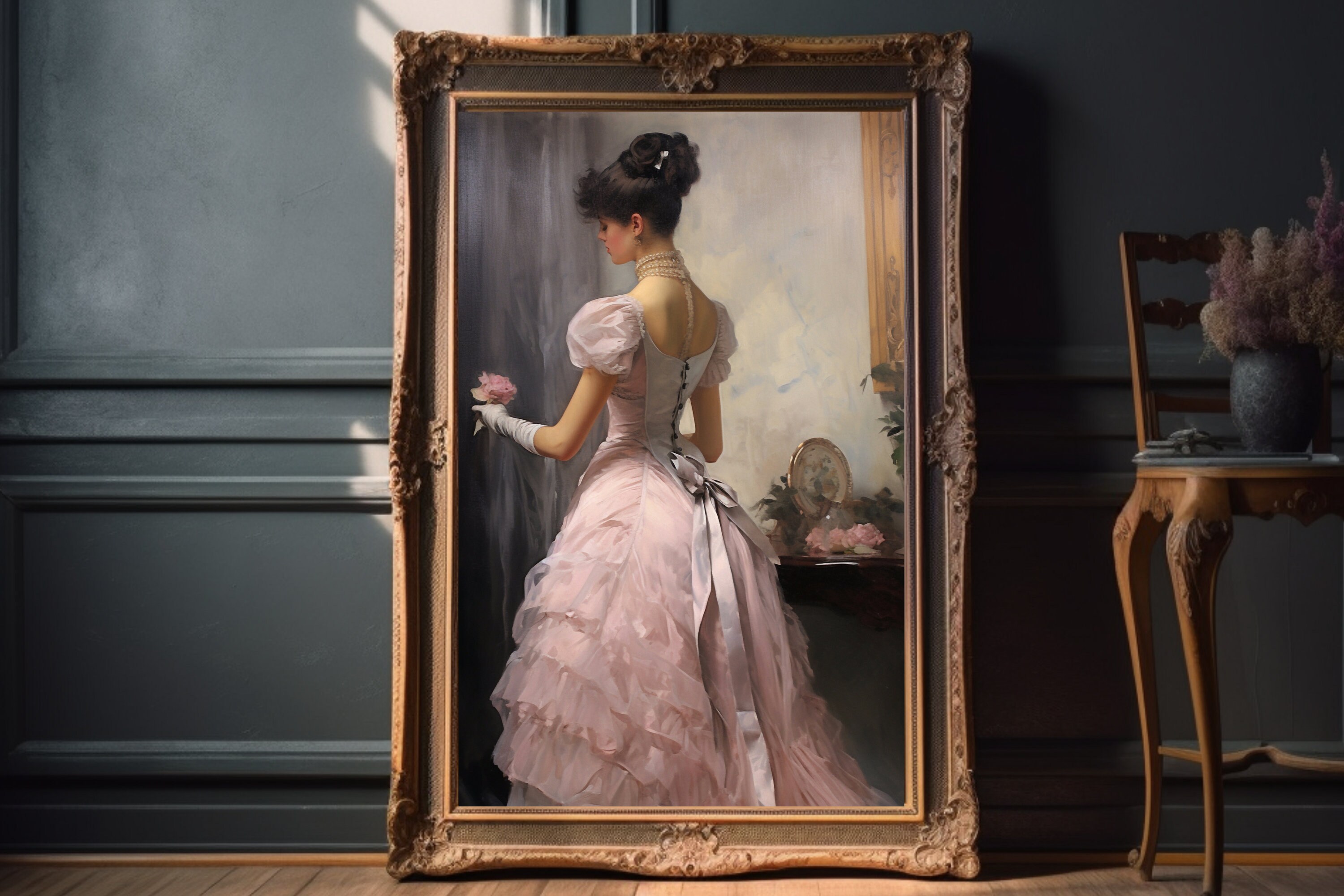 Victorian Woman Portrait Before the Ball Painting Pink Vintage Wall Art ...