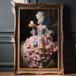 Cupcake Queen Portrait | Funny Altered Art | Maximalist Wall Decor | Baroque Print | Cupcake Lover Gift Idea | Printable Art | Digital