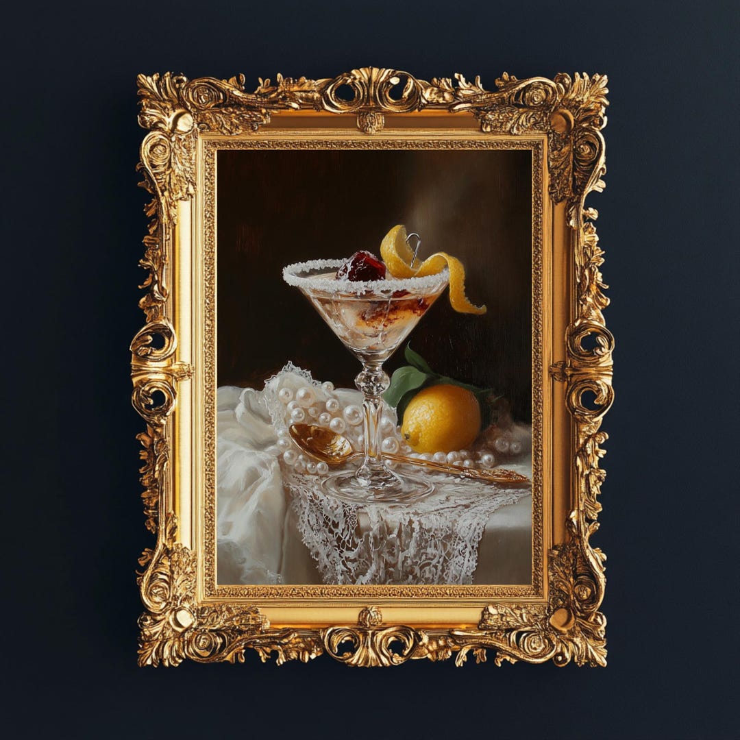 Drink Rococo Martini Cocktail Art Print, Rococo Still Life Wall Art, Luxury Baroque ...