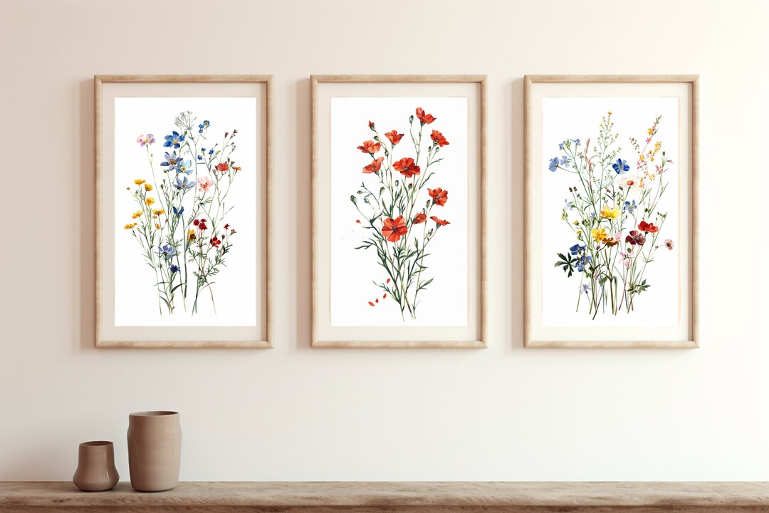 Set of 3 Botanical Prints - Gallery Wall Art - Watercolor Flower ...