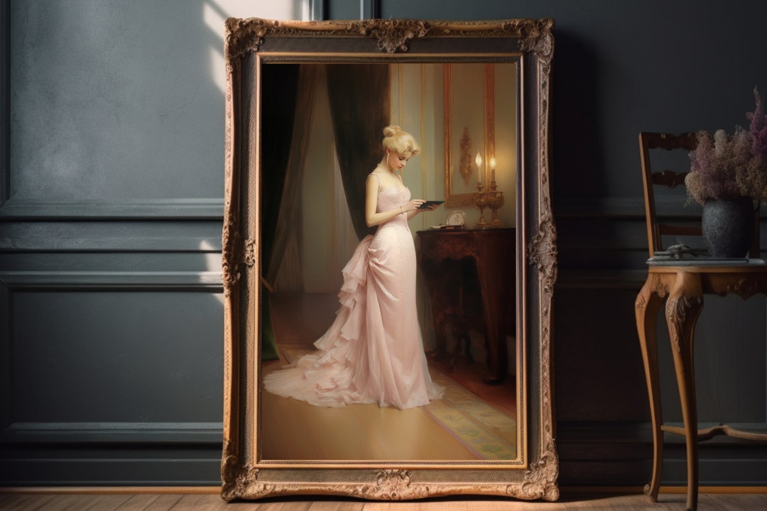 Woman Portrait | Woman Reading | Pink Vintage Wall Art | Victorian Art ...