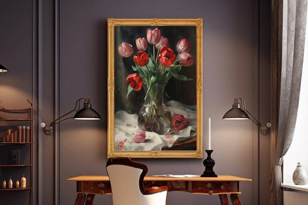 Flowers Painting | Tulip Bouquet in a Vase | Still Life | Vintage Wall ...
