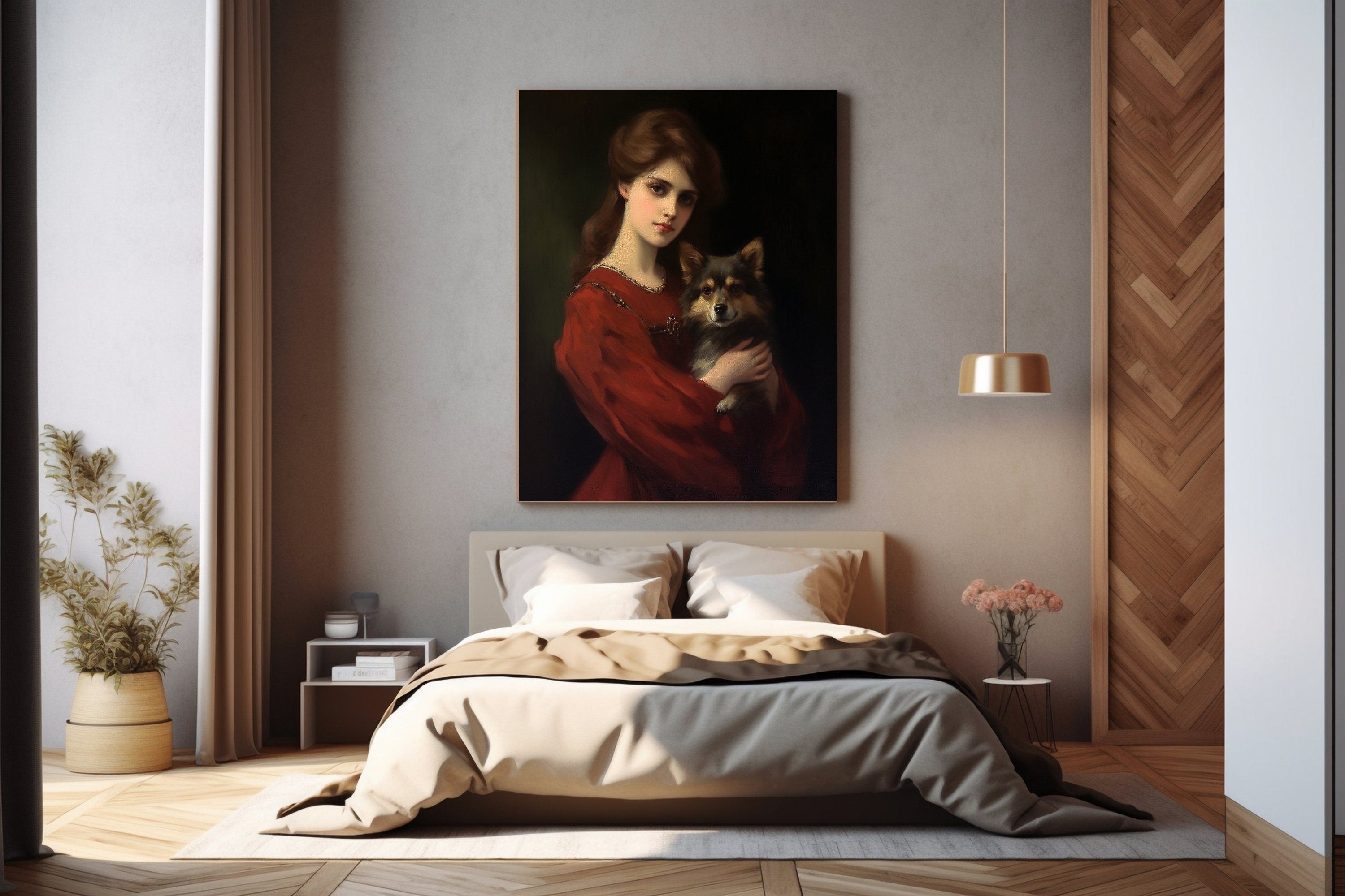 Dogs Wall Art Woman With Dog Portrait Muted Neutral Colours Moody Wall ...
