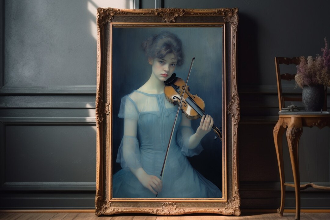Girl With a Violin | Musical Beauty | Vintage Wall Art | Blue Victorian ...