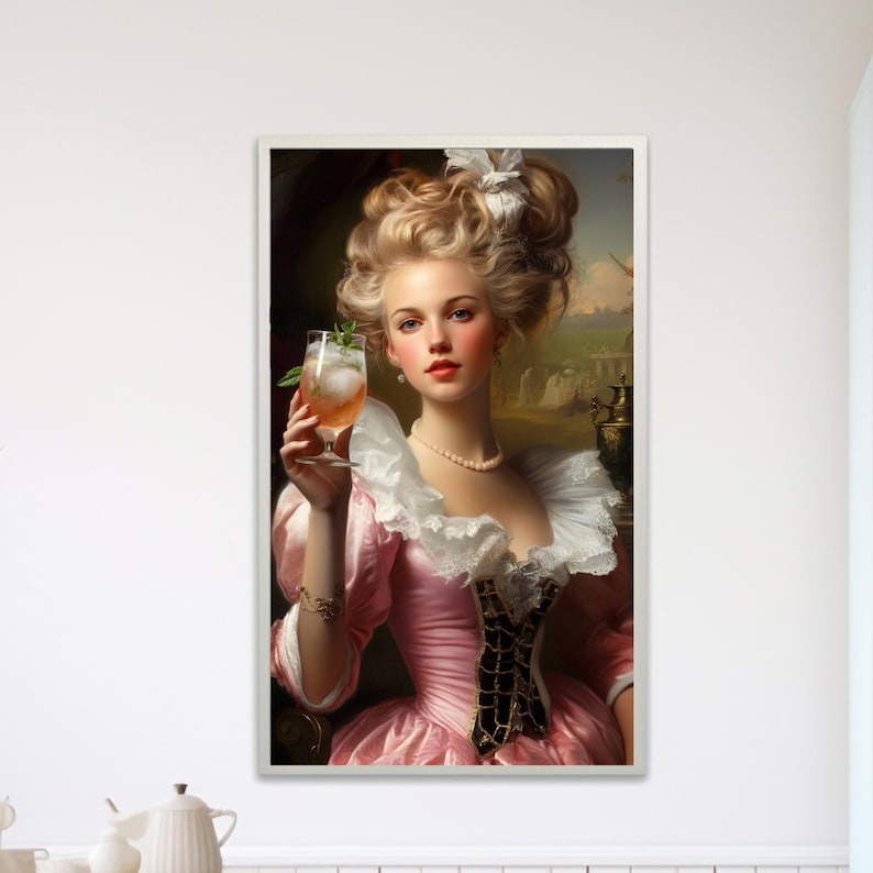 Rococo Cocktail Lady Portrait Print: Whimsical Baroque Bar Wall Art - Etsy