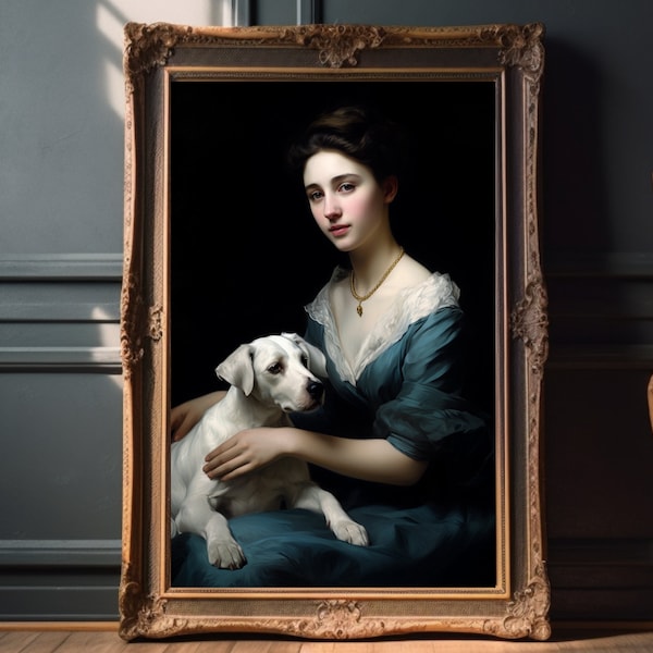 Vintage Girl With Dog Painting - Etsy