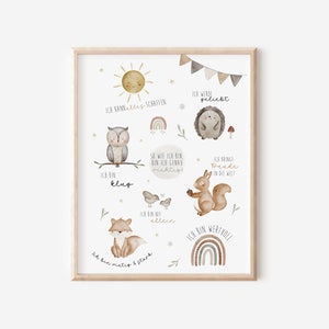 Affirmationsposter Kinderzimmer DIN A4 A3 Affirmationen Glaubenssätze für Kinder Wandbild Tiere Poster Kinder Geschenkidee Mädchen Junge