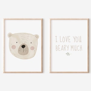 Poster Kinderzimmer 2er Set A4 A3 Bärenposter Bär Poster Babyzimmer Kinderposter Tierposter Geschenke für Mädchen und Jungen Wandbilder Deko