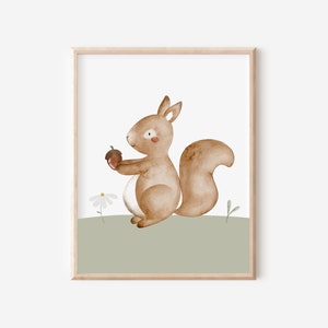 Poster Kinderzimmer Eichhörnchen A4 A3 Wandbild Tierposter Kinderposter für Jungen und Mädchen Wanddekoration Babyzimmer