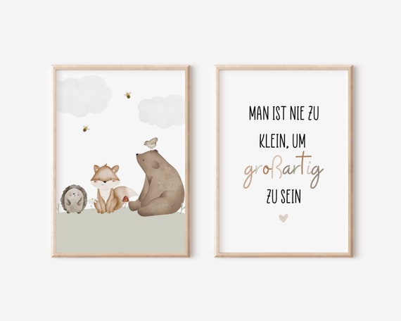 Kinderzimmer Poster Set Waldtiere – Kinderposter Tiere A4 A3, Wandbilder Kinderzimmer, Geschenk Kind