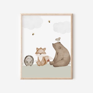 Poster Kinderzimmer Waldtiere DIN A4 A3 Wandbilder Tierbild Tierposter Kinderposter Geschenk für Jungen und Mädchen Wandbild Deko