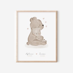 Geschwisterposter Bären personalisierbar Poster Kinderzimmer Namensposter Geschenke für Kinder Geschenk zur Taufe Geburtstag