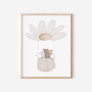 Poster Kinderzimmer Tiere im Heißluftballon A4 A3 Wandbild Babyzimmer Kinderposter Geschenk zur Geburt Taufe Kinderbild Wanddeko