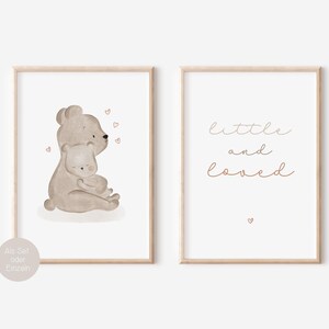 Bären Poster Set A4 A3 Posterset "little and loved" Poster Babyzimmer Poster Teddybär Tierposter Geschenk Geburt Taufe Geschenke für Kinder