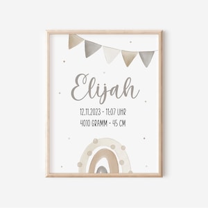 Geburtsposter personalisiert mit Geburtsdaten Wandbild Babyzimmer Geschenk zur Geburt Taufe Junge und Mädchen Regenbogenbild boho Deko