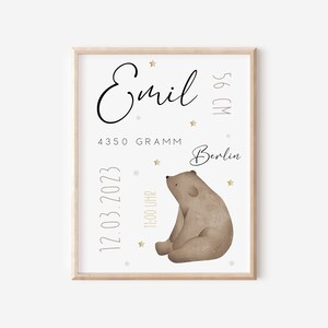 Geburtsposter personalisiert mit Geburtsdaten A4 A3 Wandbild Babyzimmer Geschenk zur Geburt Taufe Junge und Mädchen Tierposter Wanddeko