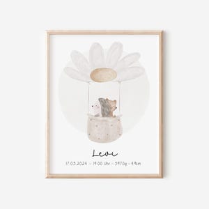 Geburtsposter personalisiert mit Geburtsdaten Wandbild Tierbild Babyzimmer Geschenk zur Geburt Taufe Junge und Mädchen boho Deko