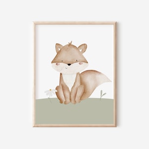 Poster Kinderzimmer Fuchs A4 A3 Wandbild Babyzimmer Tierposter Kinderposter Wanddekoration Tierbild für Jungen und Mädchen Geschenkidee