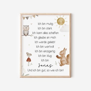 Affirmationsposter mit Name personalisiert Poster Waldtiere Wandbild Affirmationen Kinderzimmer positive Glaubenssätze Geschenk Einschulung