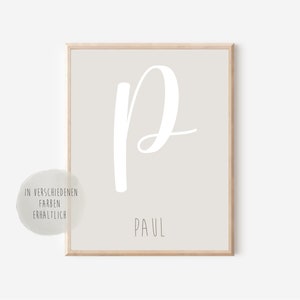 Poster Buchstabe personalisiert mit Name A4 A3 Namensposter Anfangsbuchstabe Geschenk Junge Mädchen Wandbild Deko Kinderzimmer Babyzimmer