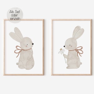 Poster Set Hasen Kinderzimmer A4 A3 Wandbild Kinderposter Tierposter Geschenk Geburt Taufe Bild Hase für Jungen und Mädchen Deko Babyzimmer