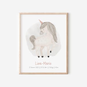 Geburtsposter personalisiert mit Geburtsdaten Poster Einhorn Wandbild Babyzimmer Geschenk für Mädchen Geschenk zur Geburt Taufe Kinderposter