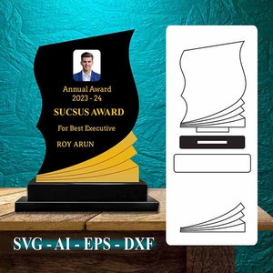 May include: A black and gold award plaque with the text "Annual Award 2023-24", "SUCSUS AWARD", "For Best Executive", and "ROY ARUN".