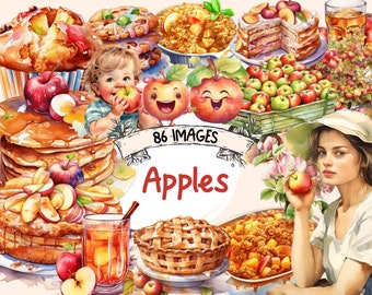 Apples Watercolor Clipart Bundle - 86 PNG Images of Refreshing Summer Apple Sweet Delights, PNG,Instant Digital Download,Commercial Use