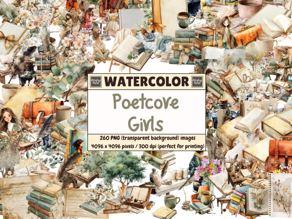 Poetcore Girls Watercolor Clipart | 260 PNG Graphics | 4096px | 300 DPI | Digital Download