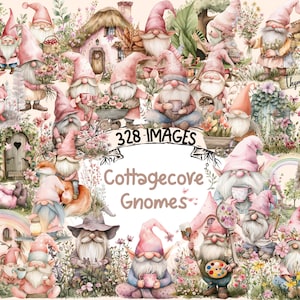 Cottagecore Gnomes Watercolor Clipart Bundle: 328 PNG Images (Digital Download)