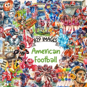 American Football Watercolor Clipart Bundle - 829 PNG Football Images, Gridiron Equipment Graphics, Instant Digital Download, Commercial Use