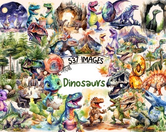 Dinosaurs Watercolor Clipart Bundle - 537 PNG Dinosaur Images, Prehistoric Dino Creature Graphics, Instant Digital Download, Commercial Use