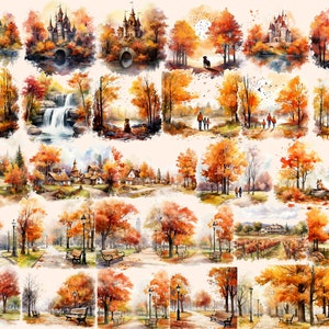 Autumn landscape with golden-hued trees and serene lake clipart.
Country road surrounded by colorful fall foliage.
Vibrant autumn leaves against a clear blue sky.
Cozy cabin nestled in an autumn forest.
Rustic wooden bridge over a tranquil stream.