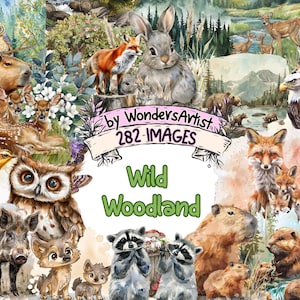 Wild Woodland Watercolor Clipart Bundle - 282 PNG Forest Animal Images, Enchanting Nature Graphics, Instant Digital Download, Commercial Use