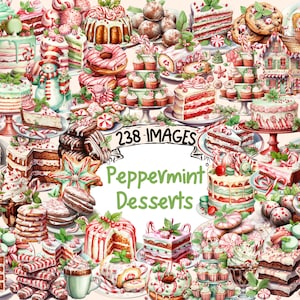 Peppermint Desserts Watercolor Clipart Bundle - 238 PNG Sweet Treats Images,Festive Dessert Graphics,Instant Digital Download,Commercial Use