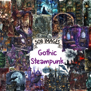 Gothic Steampunk Watercolor Clipart Bundle - 508 PNG Dark Victorian Images, Steampunk Graphics, Instant Digital Download, Commercial Use